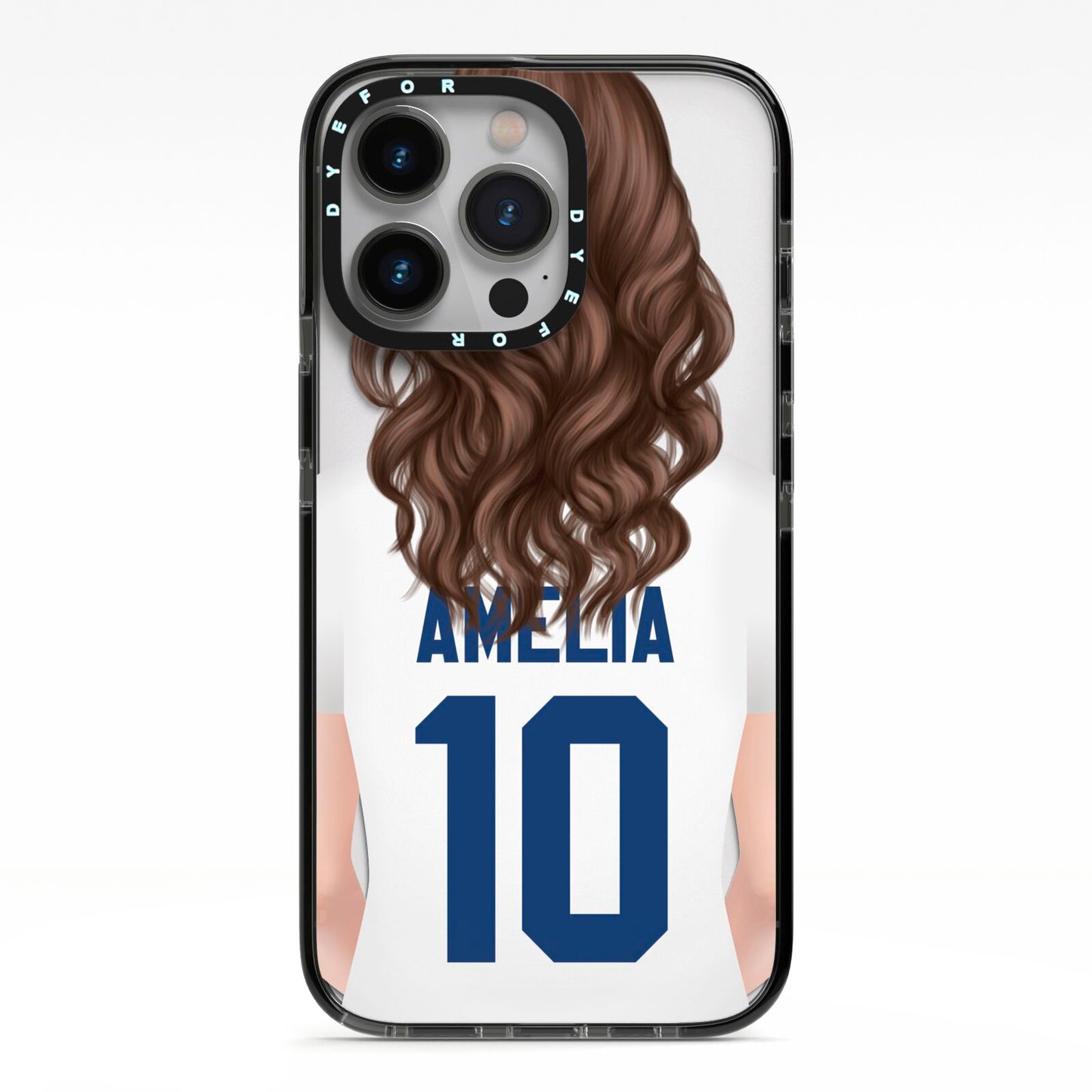 Womens Footballer Personalised iPhone 13 Pro Black Impact Case on Silver phone
