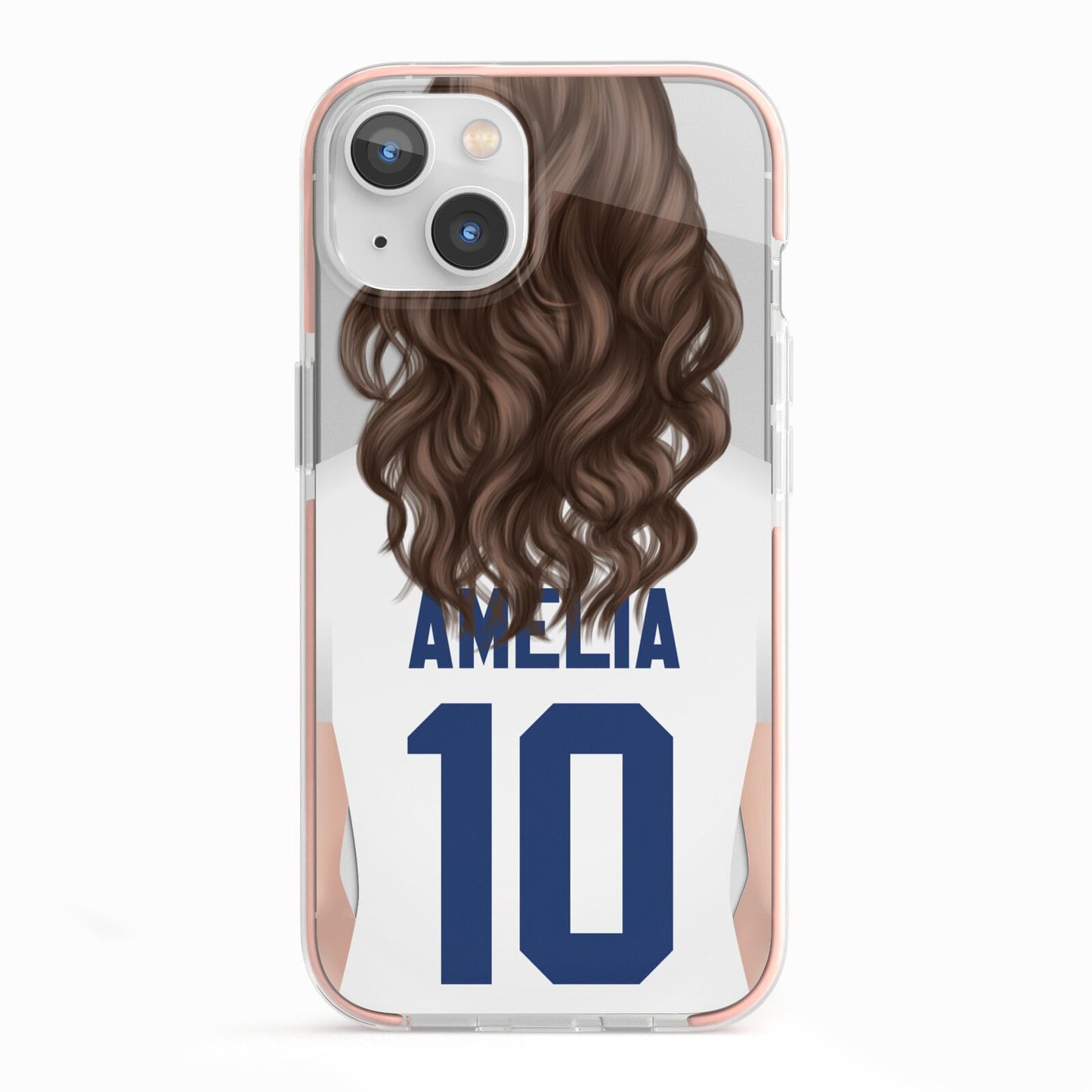 Womens Footballer Personalised iPhone 13 TPU Impact Case with Pink Edges