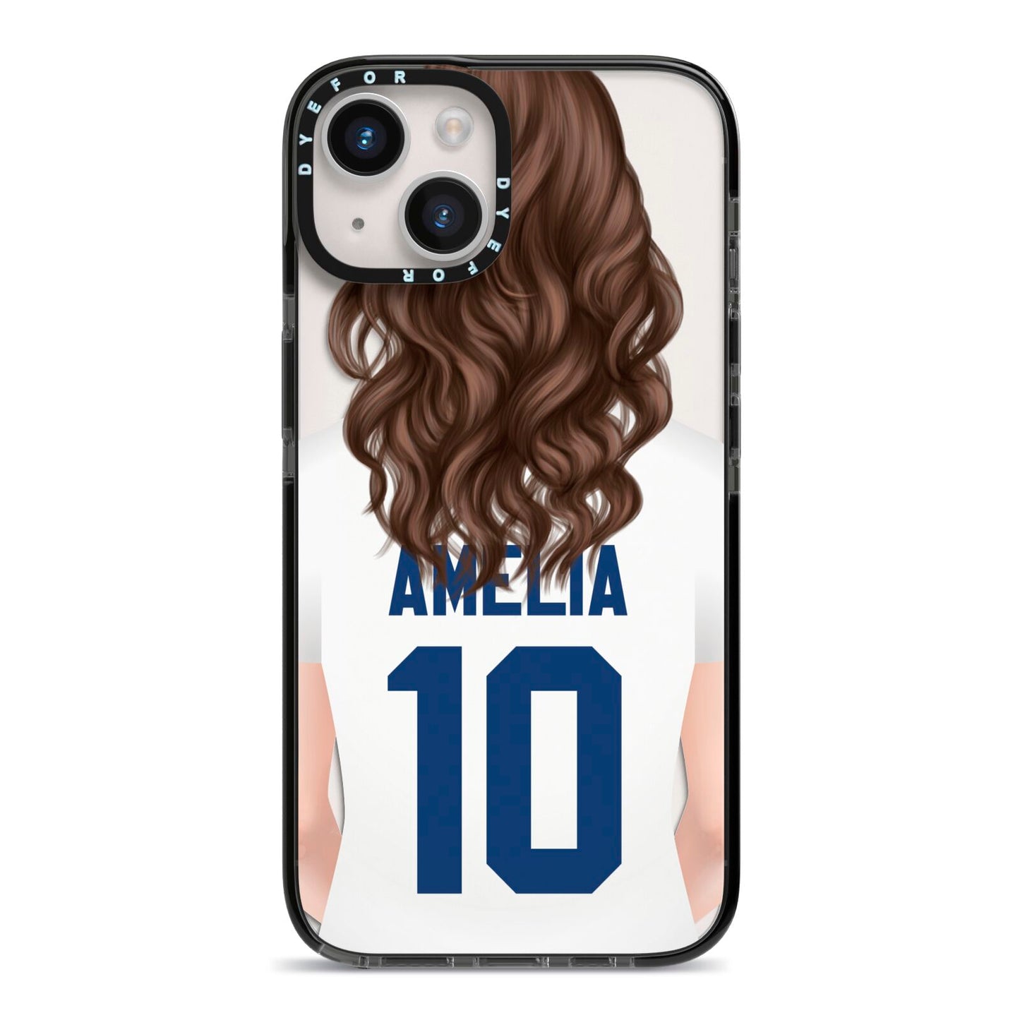 Womens Footballer Personalised iPhone 14 Black Impact Case on Silver phone