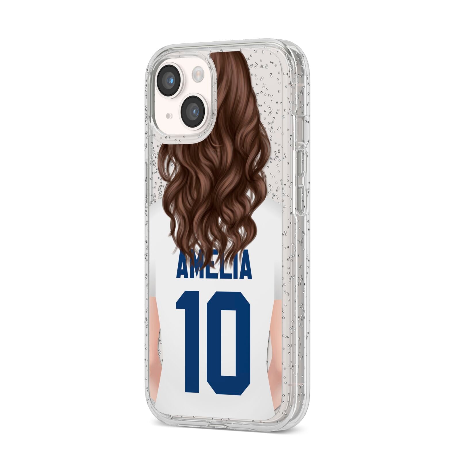 Womens Footballer Personalised iPhone 14 Glitter Tough Case Starlight Angled Image