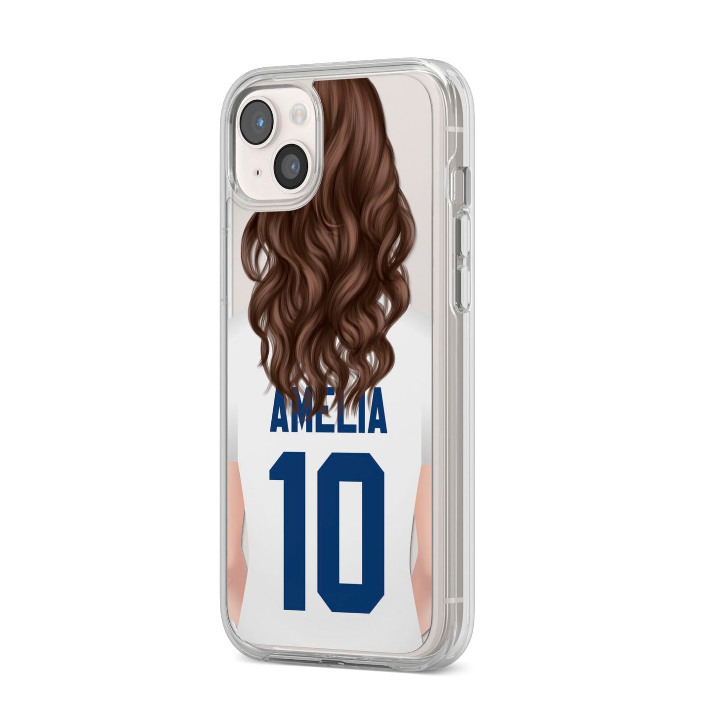Womens Footballer Personalised iPhone 14 Plus Clear Tough Case Starlight Angled Image