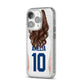 Womens Footballer Personalised iPhone 14 Pro Glitter Tough Case Silver Angled Image