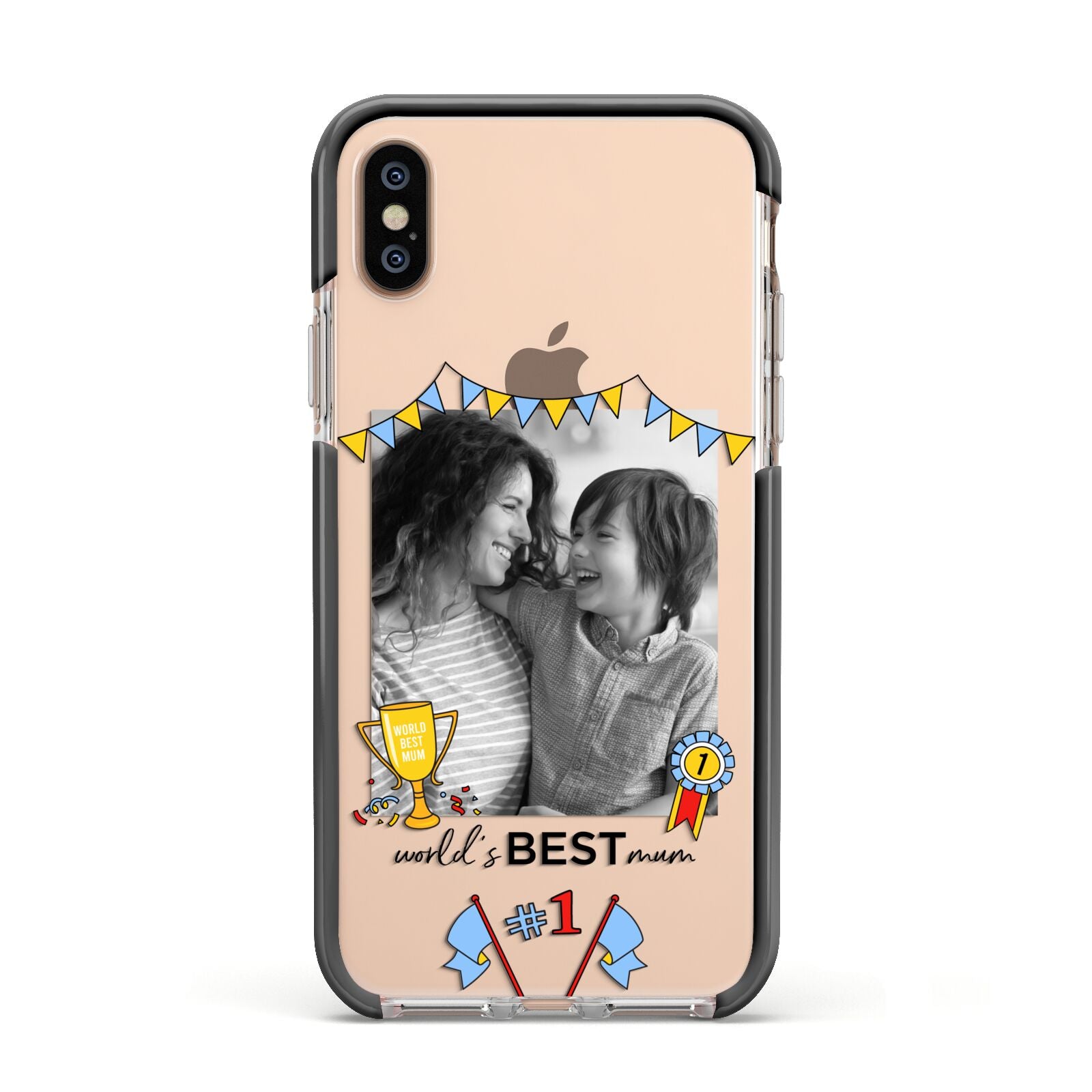Worlds Best Mum Apple iPhone Xs Impact Case Black Edge on Gold Phone