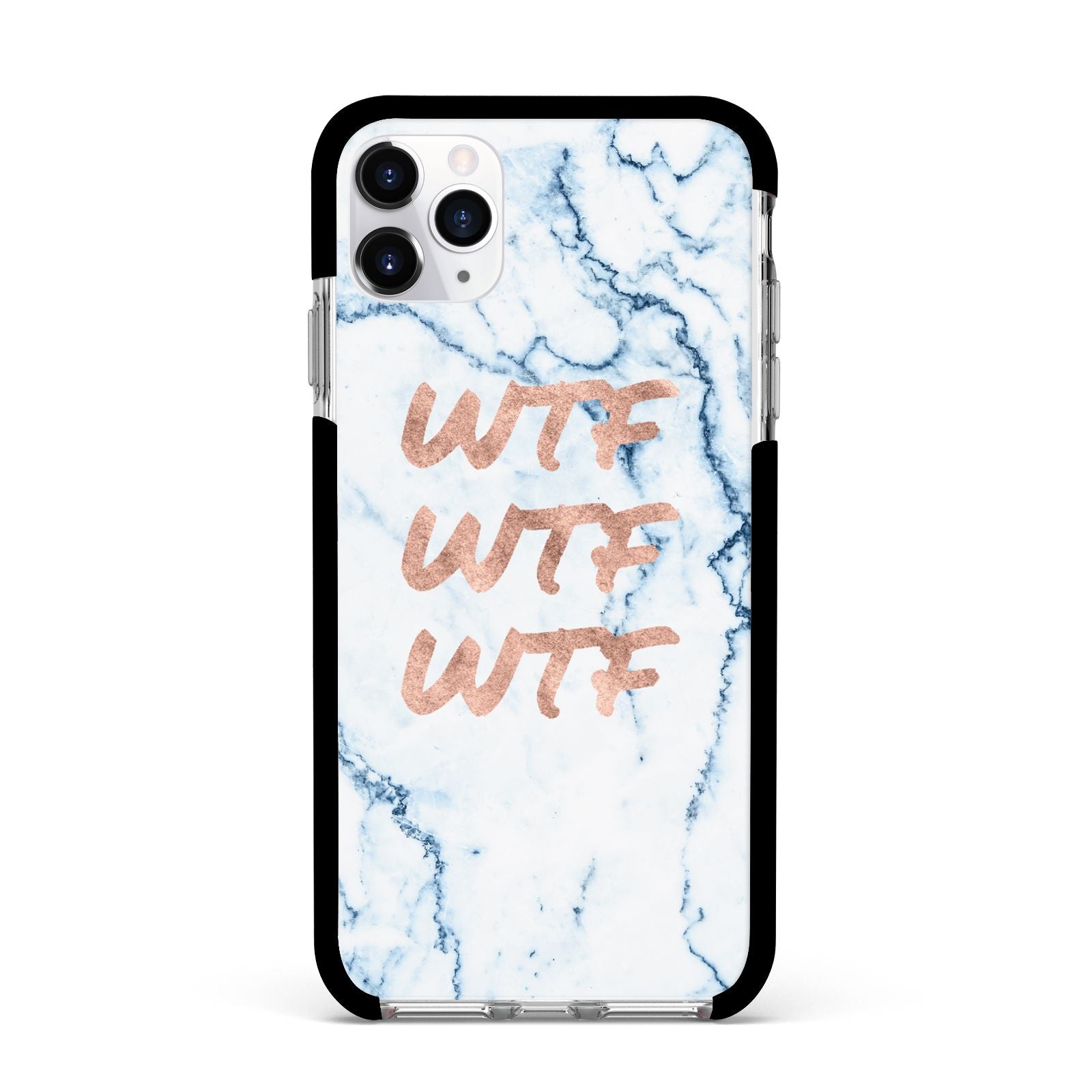 Wtf Rose Gold Blue Marble Effect Apple iPhone 11 Pro Max in Silver with Black Impact Case