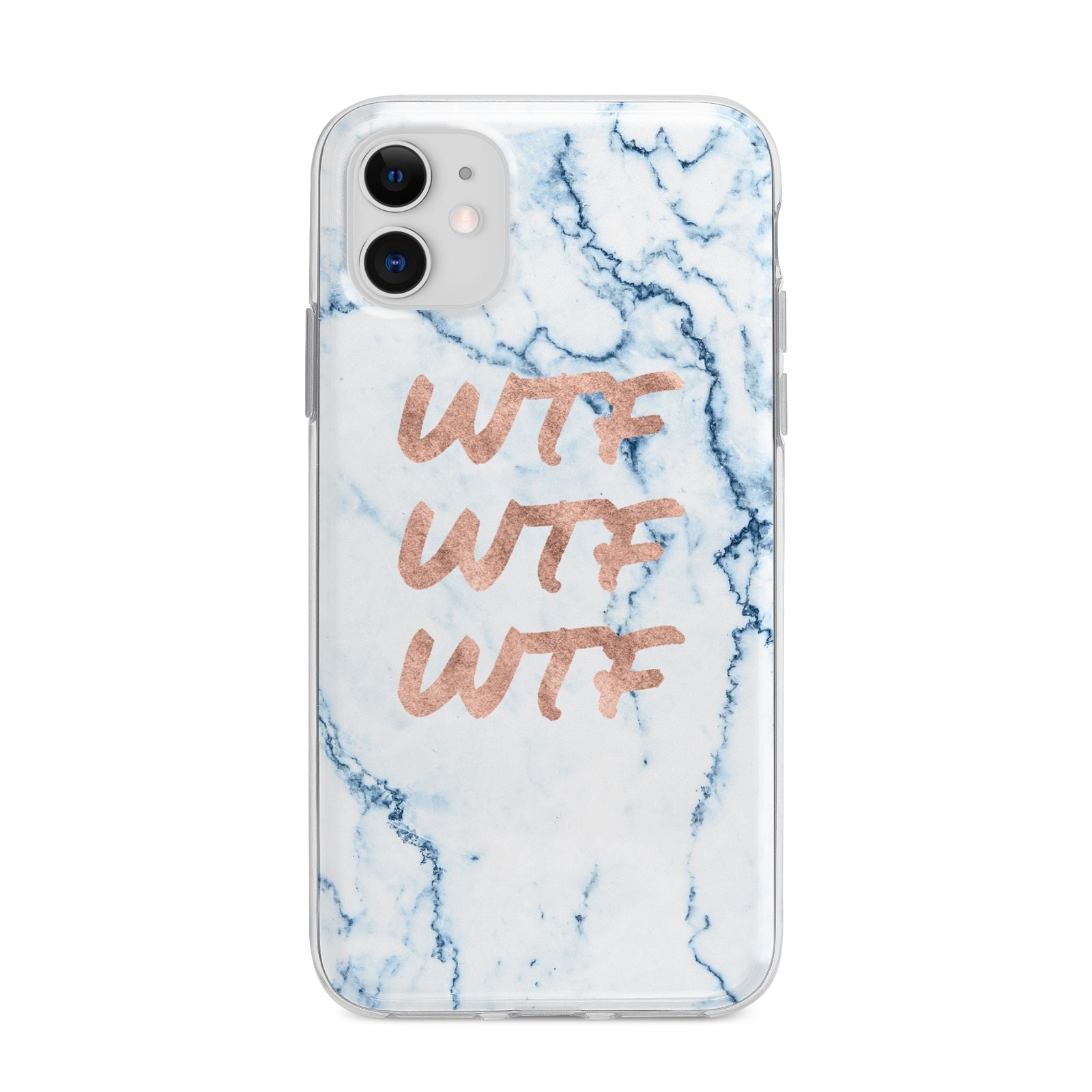 Wtf Rose Gold Blue Marble Effect Apple iPhone 11 in White with Bumper Case
