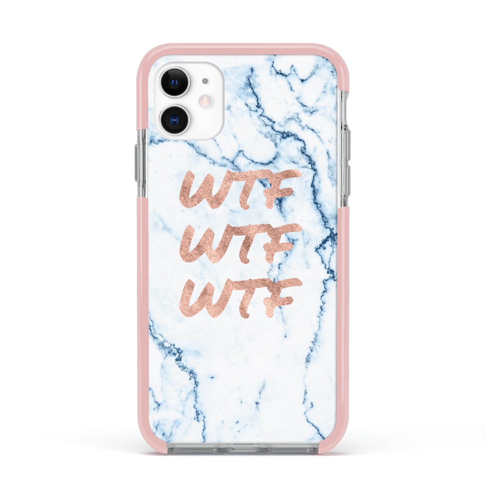 Wtf Rose Gold Blue Marble Effect Apple iPhone 11 in White with Pink Impact Case
