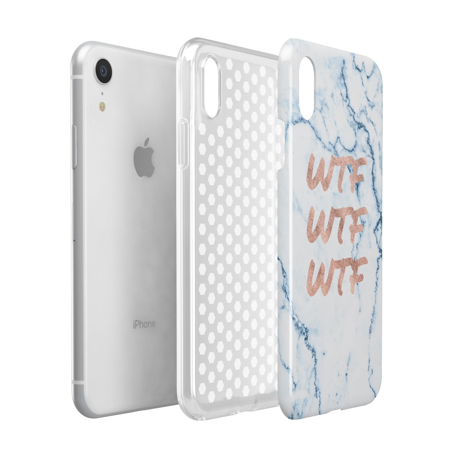 Wtf Rose Gold Blue Marble Effect Apple iPhone XR White 3D Tough Case Expanded view