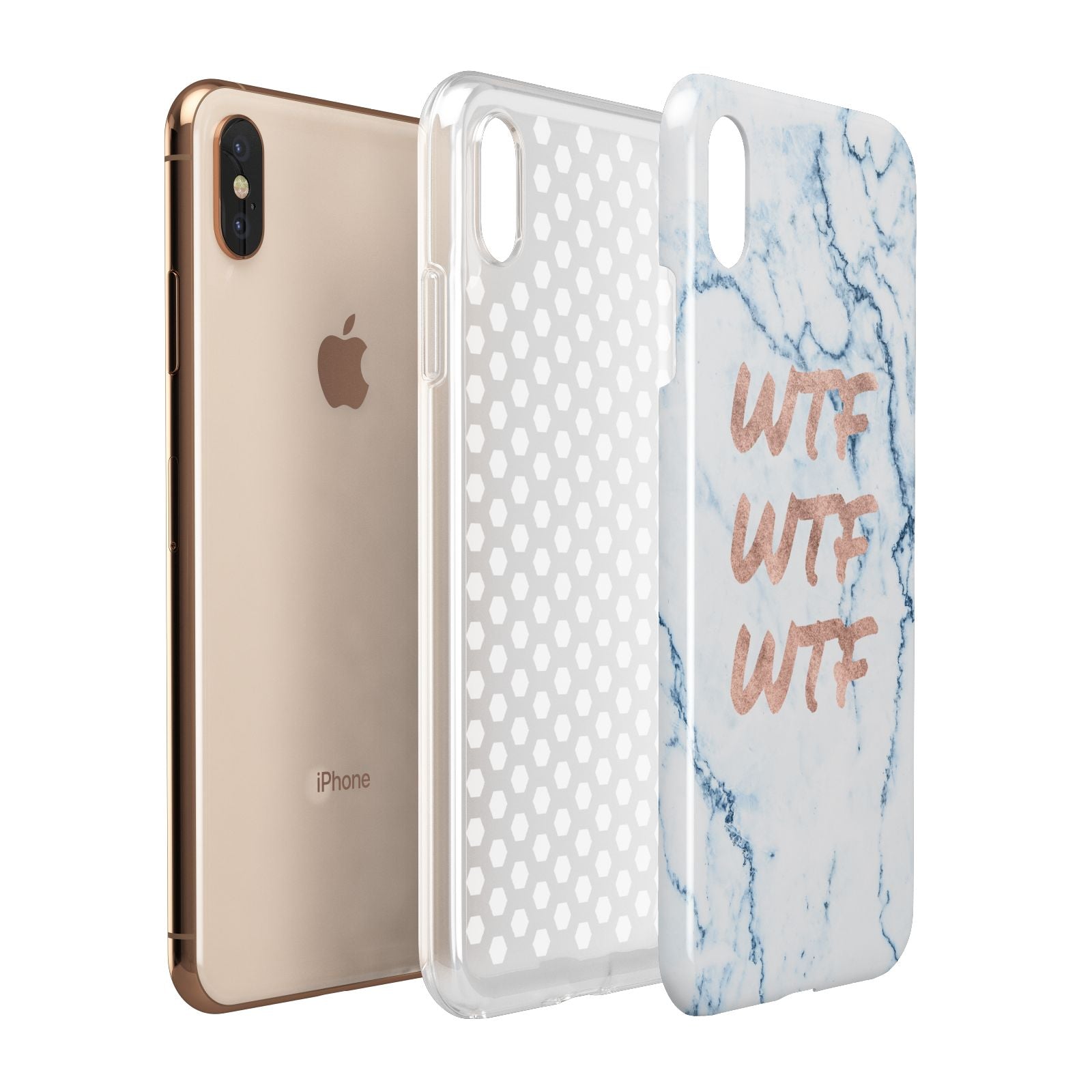 Wtf Rose Gold Blue Marble Effect Apple iPhone Xs Max 3D Tough Case Expanded View
