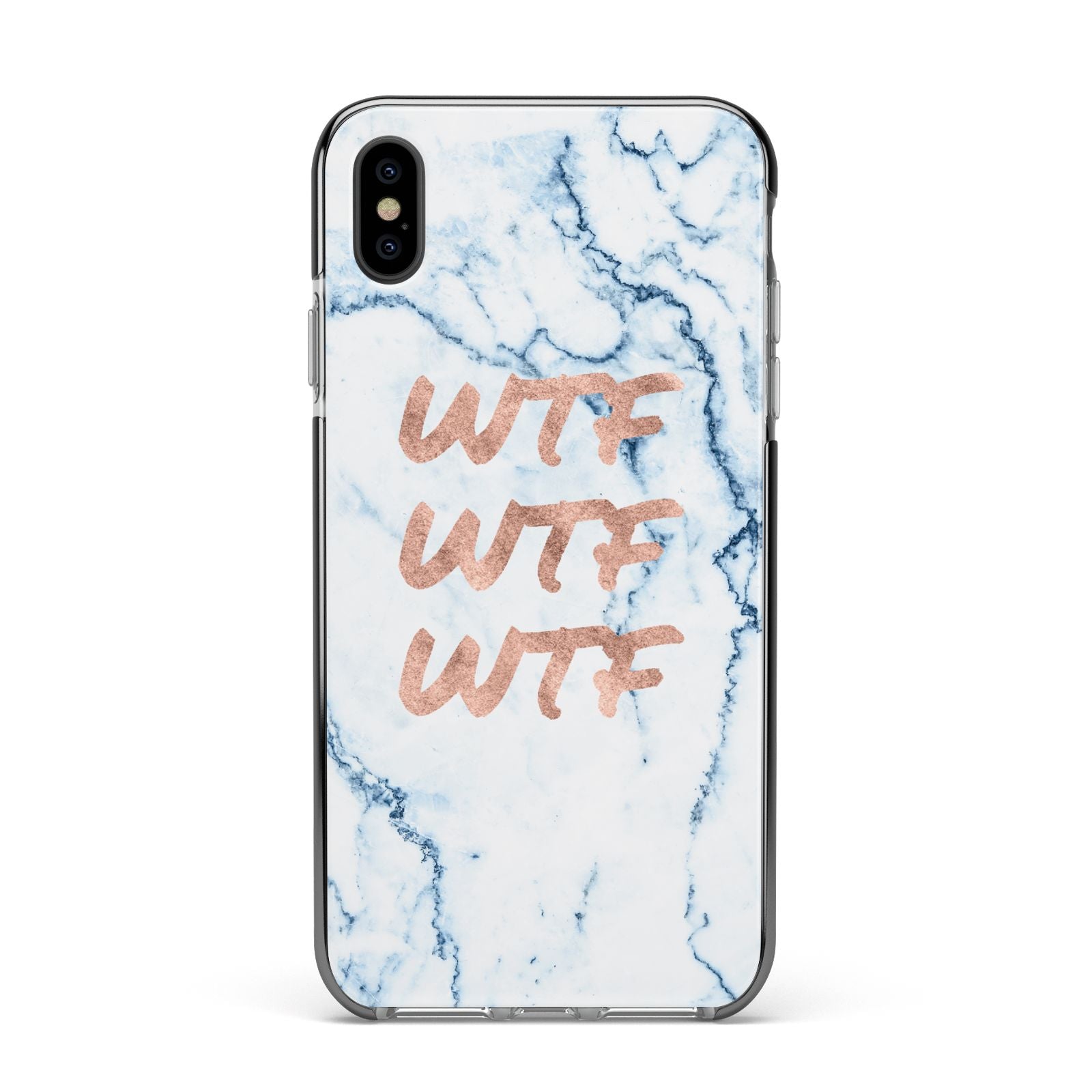 Wtf Rose Gold Blue Marble Effect Apple iPhone Xs Max Impact Case Black Edge on Black Phone