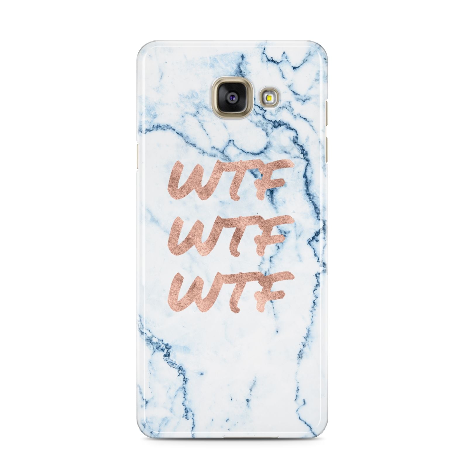 Wtf Rose Gold Blue Marble Effect Samsung Galaxy A3 2016 Case on gold phone