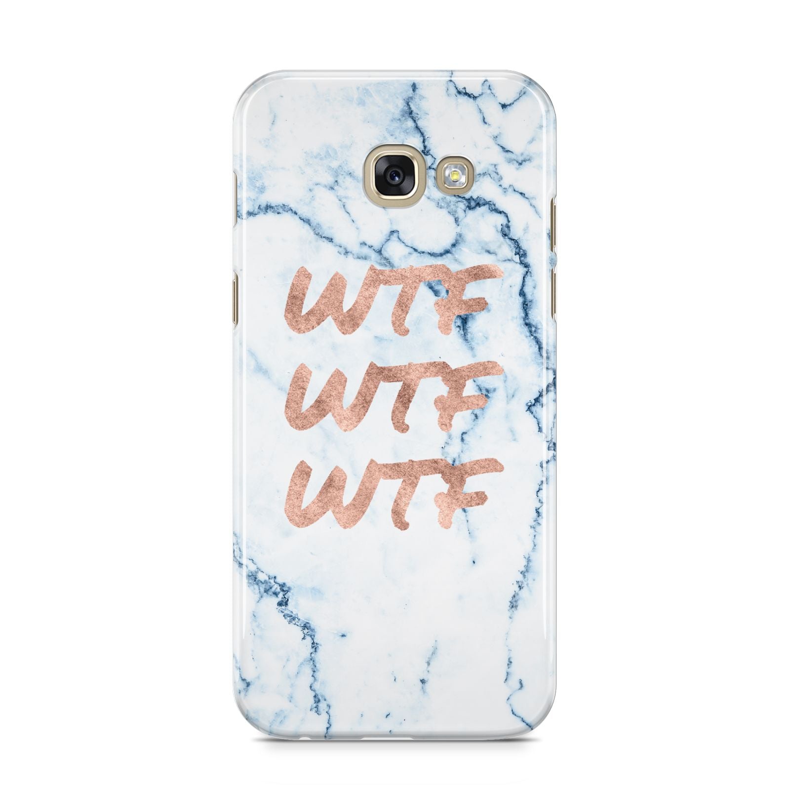 Wtf Rose Gold Blue Marble Effect Samsung Galaxy A5 2017 Case on gold phone