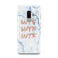 Wtf Rose Gold Blue Marble Effect Samsung Galaxy S9 Plus Case on Silver phone