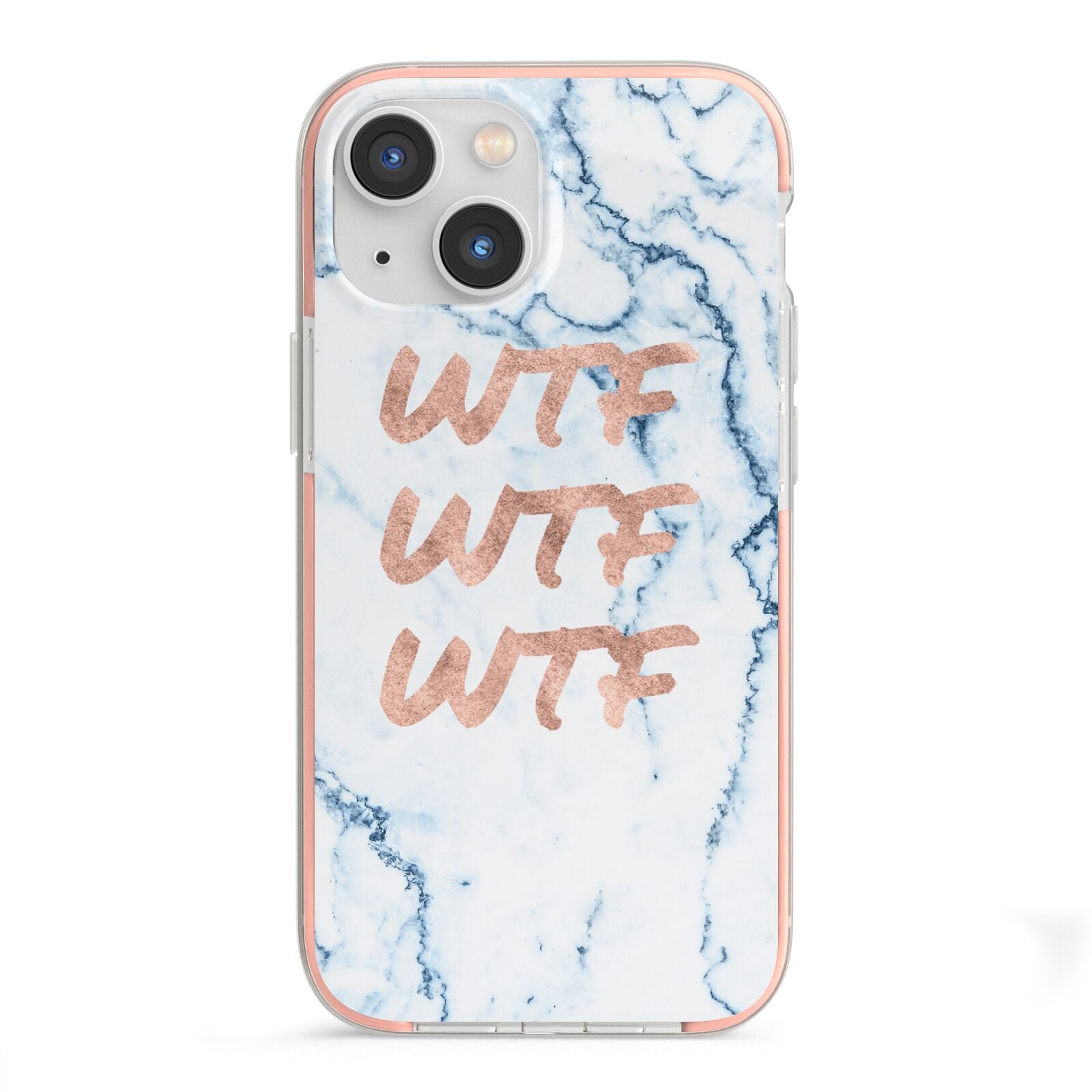 Wtf Rose Gold Blue Marble Effect iPhone 13 Mini TPU Impact Case with Pink Edges