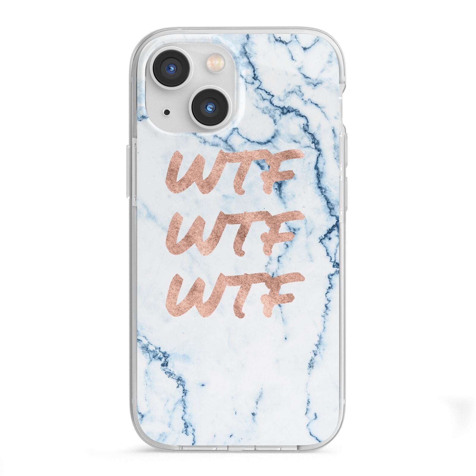 Wtf Rose Gold Blue Marble Effect iPhone 13 Mini TPU Impact Case with White Edges