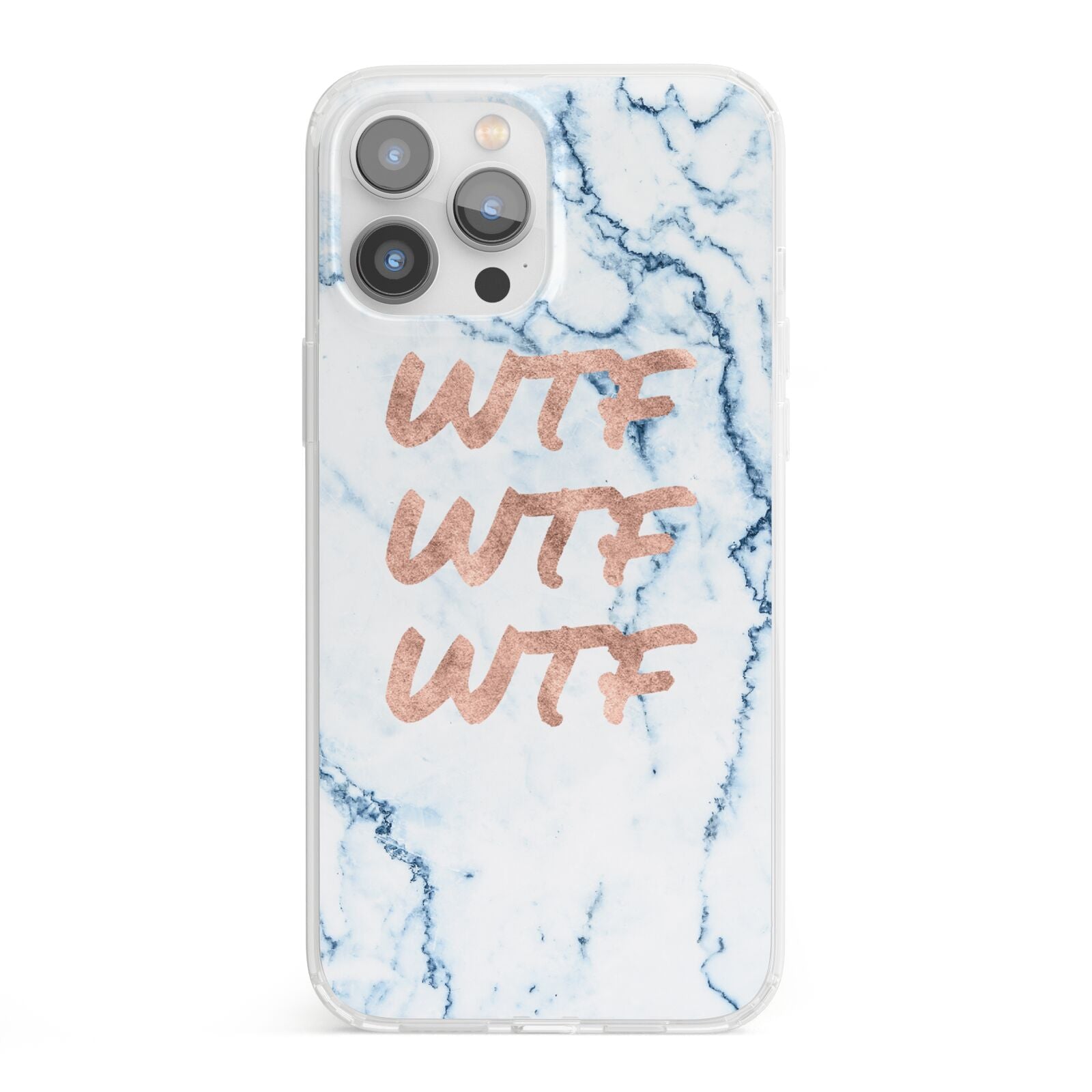 Wtf Rose Gold Blue Marble Effect iPhone 13 Pro Max Clear Bumper Case