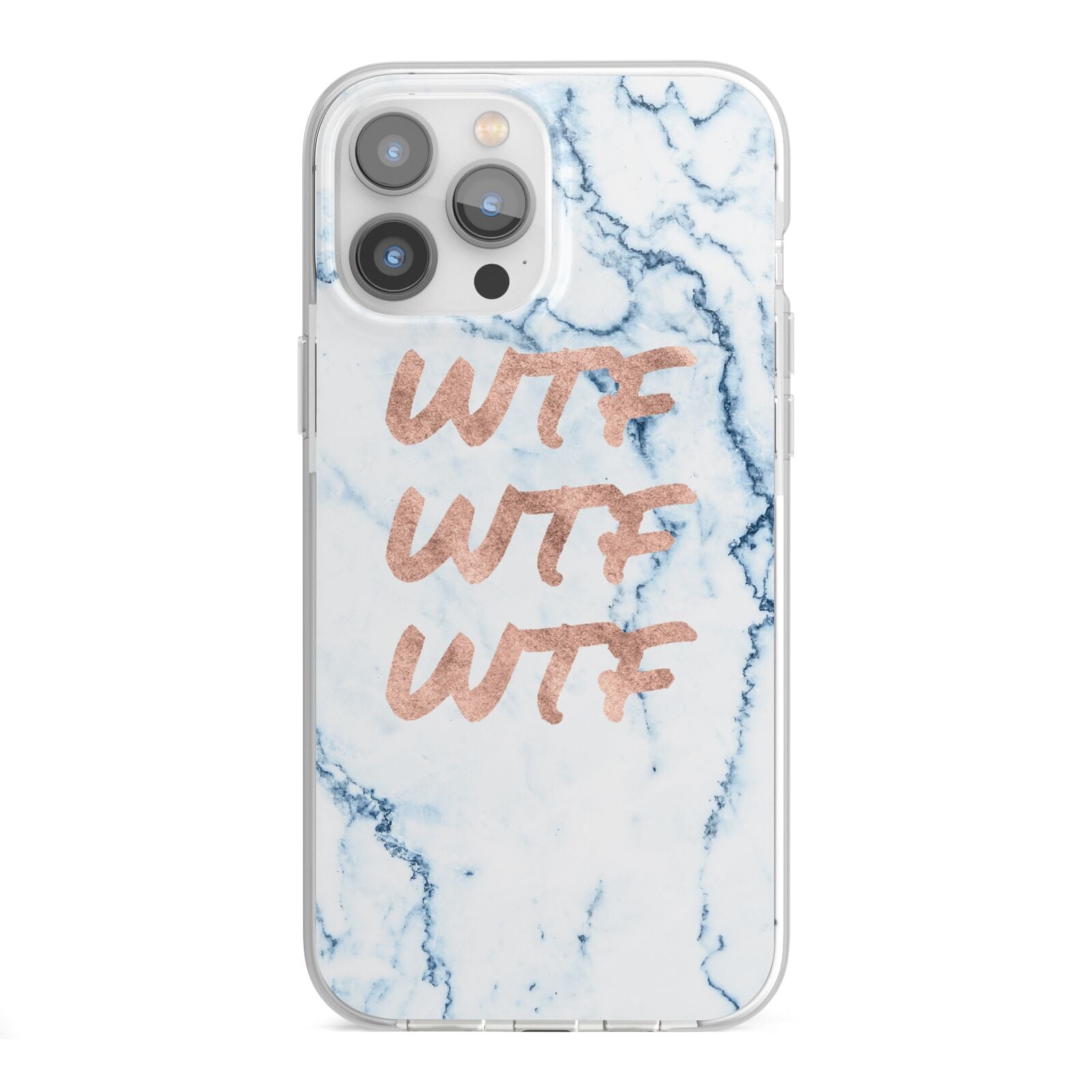 Wtf Rose Gold Blue Marble Effect iPhone 13 Pro Max TPU Impact Case with White Edges