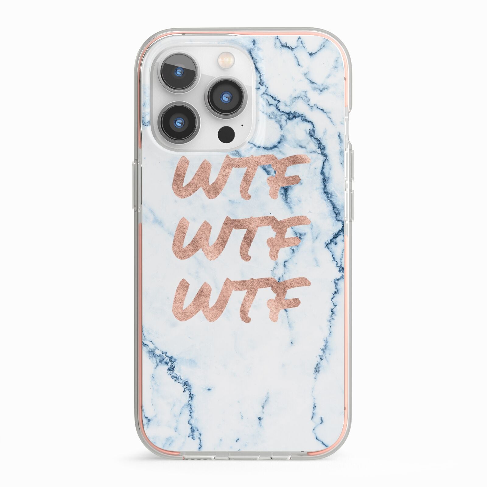 Wtf Rose Gold Blue Marble Effect iPhone 13 Pro TPU Impact Case with Pink Edges