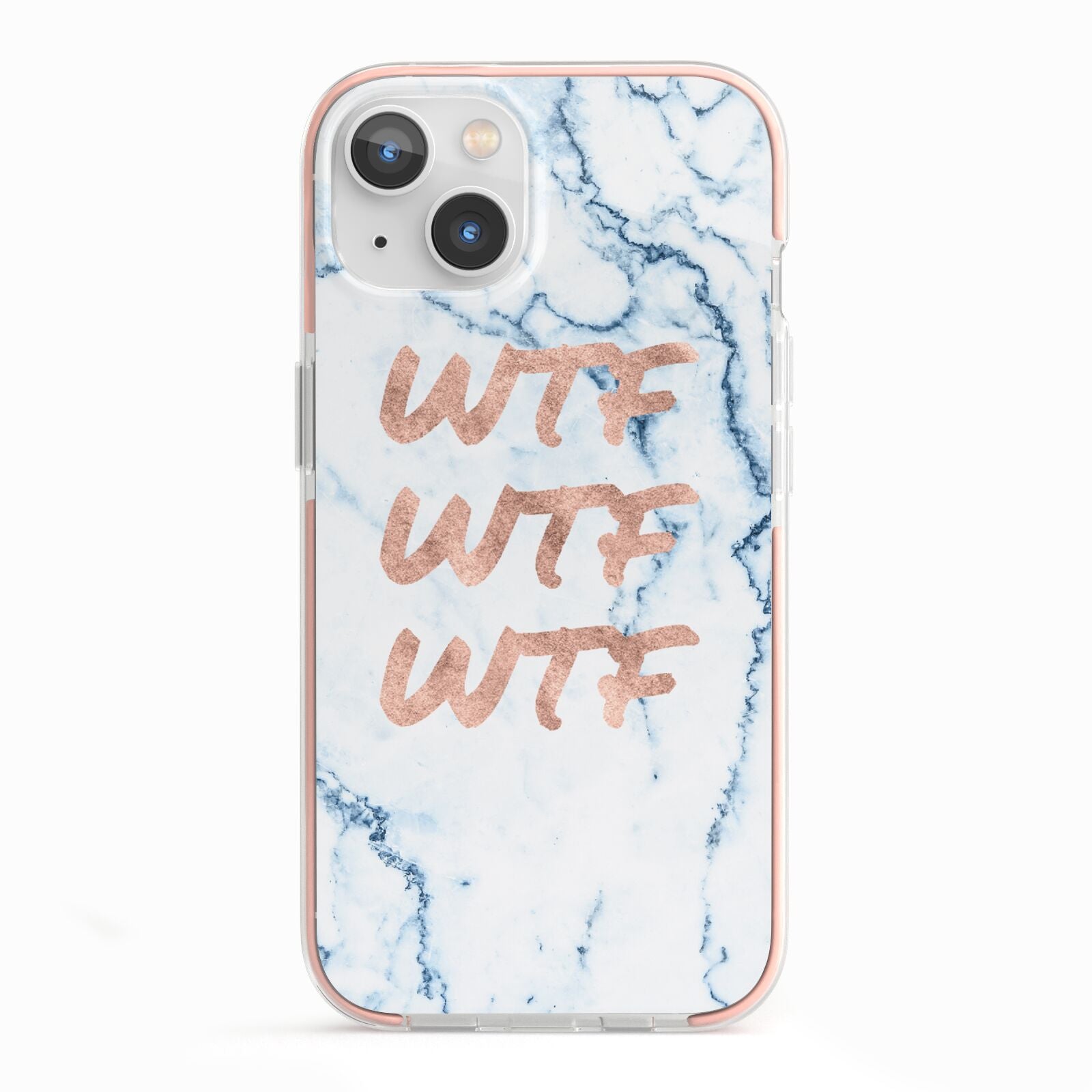 Wtf Rose Gold Blue Marble Effect iPhone 13 TPU Impact Case with Pink Edges
