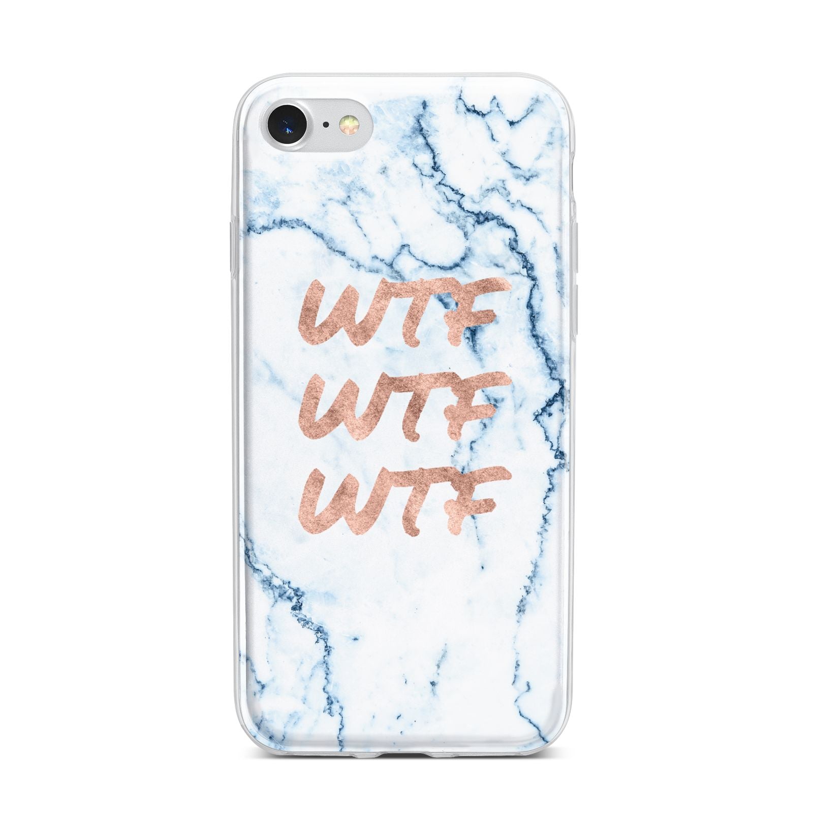 Wtf Rose Gold Blue Marble Effect iPhone 7 Bumper Case on Silver iPhone