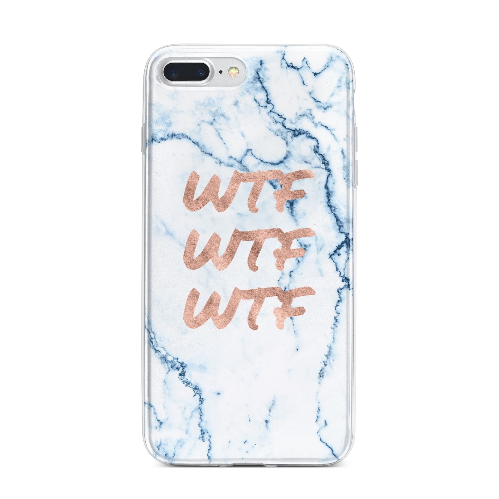 Wtf Rose Gold Blue Marble Effect iPhone 7 Plus Bumper Case on Silver iPhone