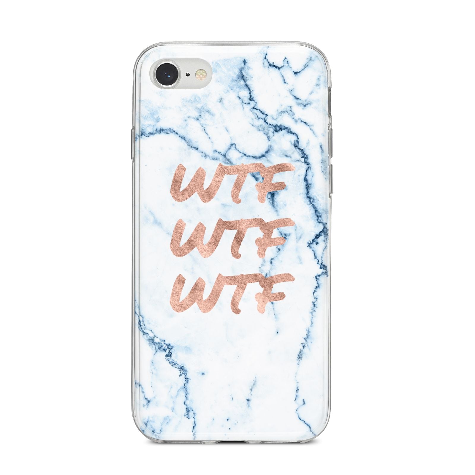 Wtf Rose Gold Blue Marble Effect iPhone 8 Bumper Case on Silver iPhone