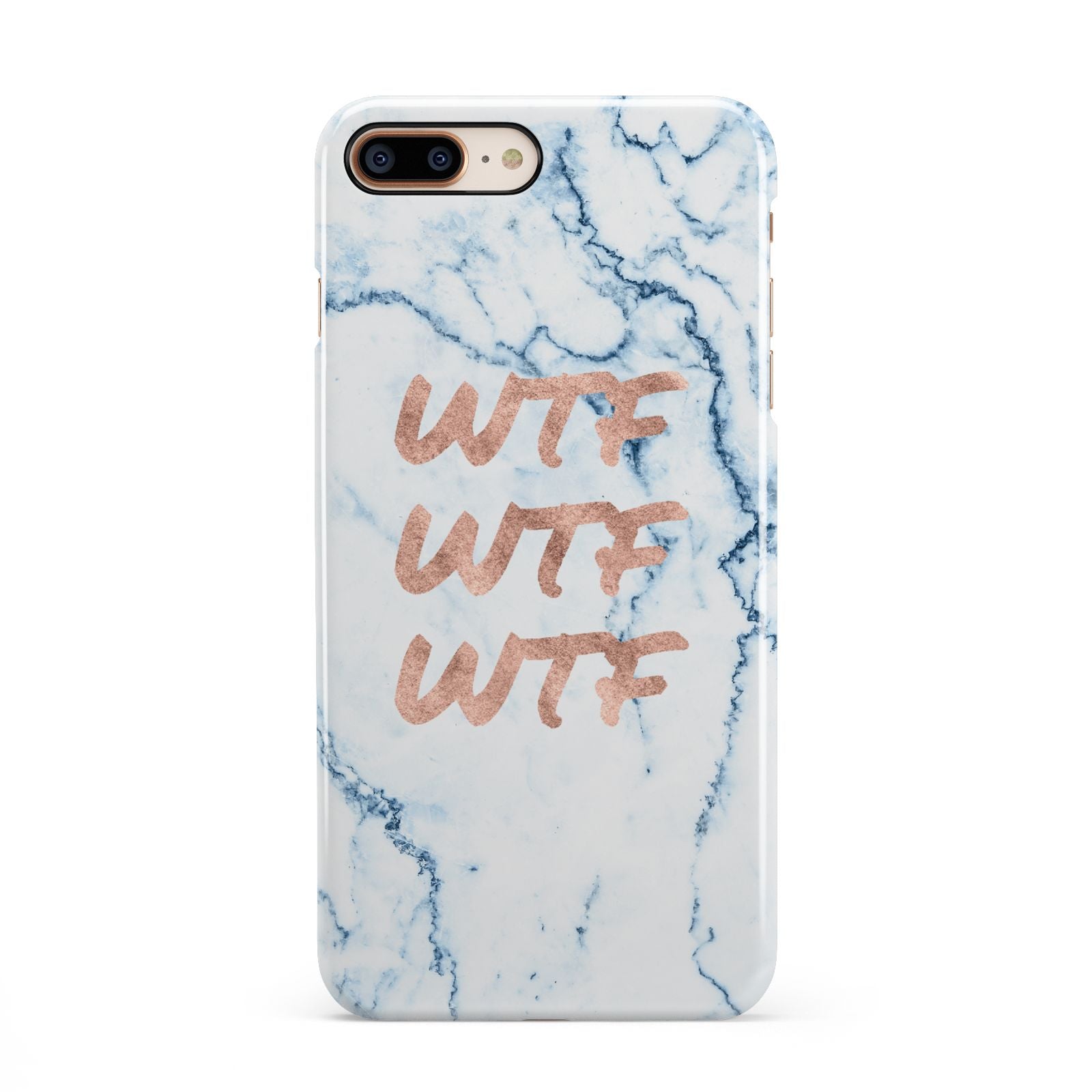Wtf Rose Gold Blue Marble Effect iPhone 8 Plus 3D Snap Case on Gold Phone