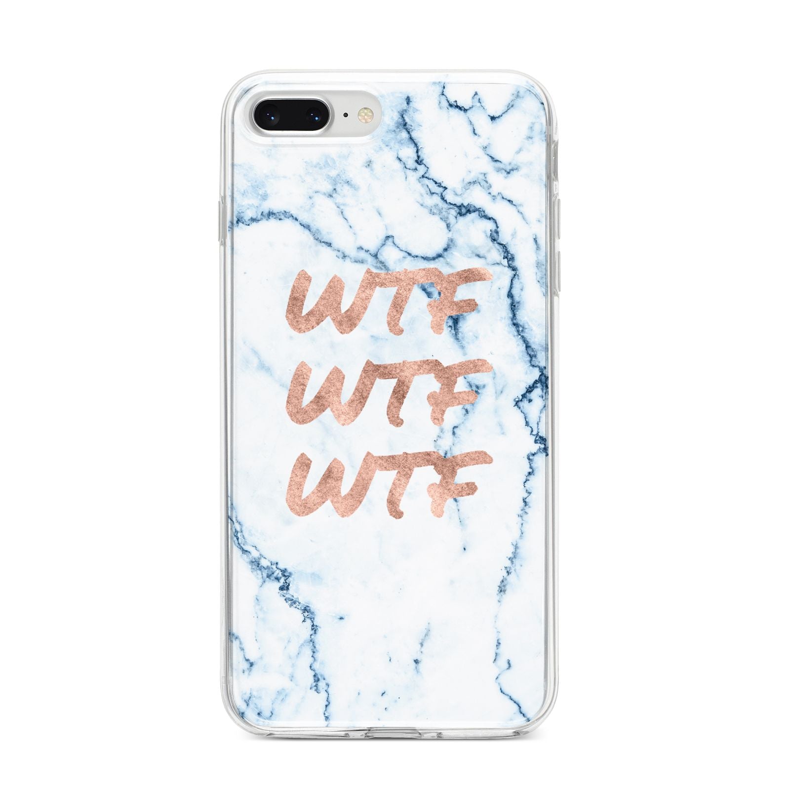 Wtf Rose Gold Blue Marble Effect iPhone 8 Plus Bumper Case on Silver iPhone