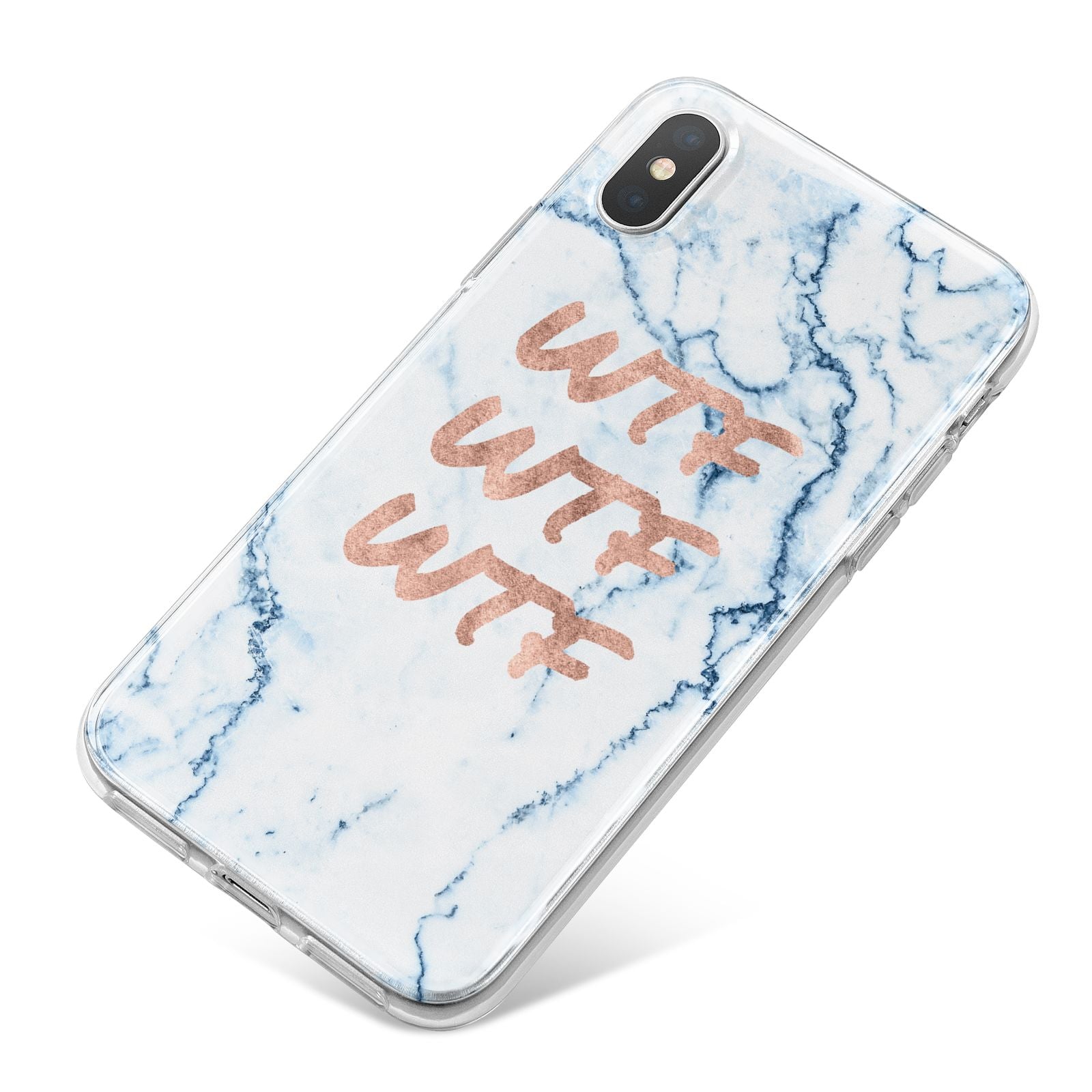 Wtf Rose Gold Blue Marble Effect iPhone X Bumper Case on Silver iPhone