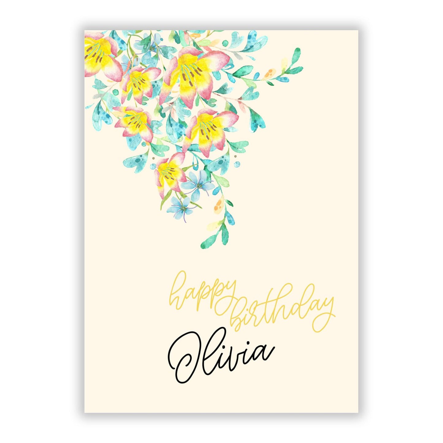 Yellow Pink Custom Flowers A5 Flat Greetings Card