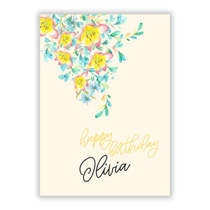 Yellow Pink Custom Flowers Greetings Card