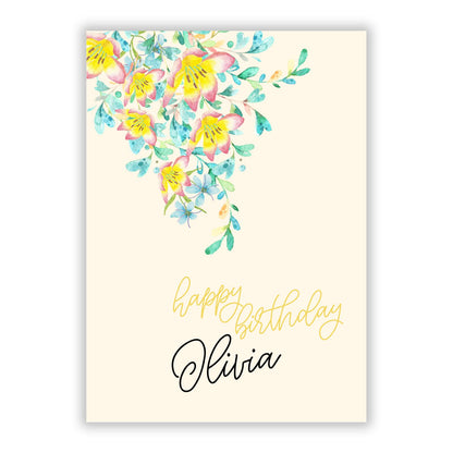 Yellow Pink Custom Flowers A5 Flat Greetings Card