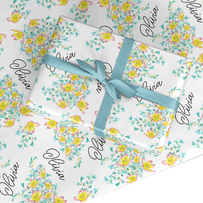 Yellow Pink Custom Flowers Custom Wrapping Paper