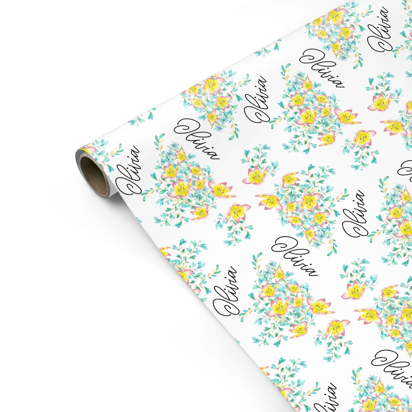 Yellow Pink Custom Flowers Personalised Gift Wrap
