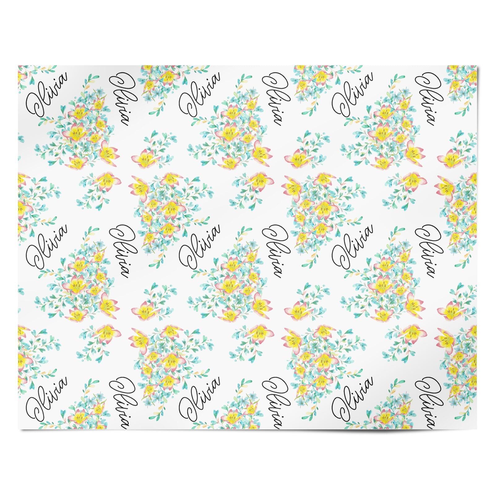 Yellow Pink Custom Flowers Personalised Wrapping Paper Alternative