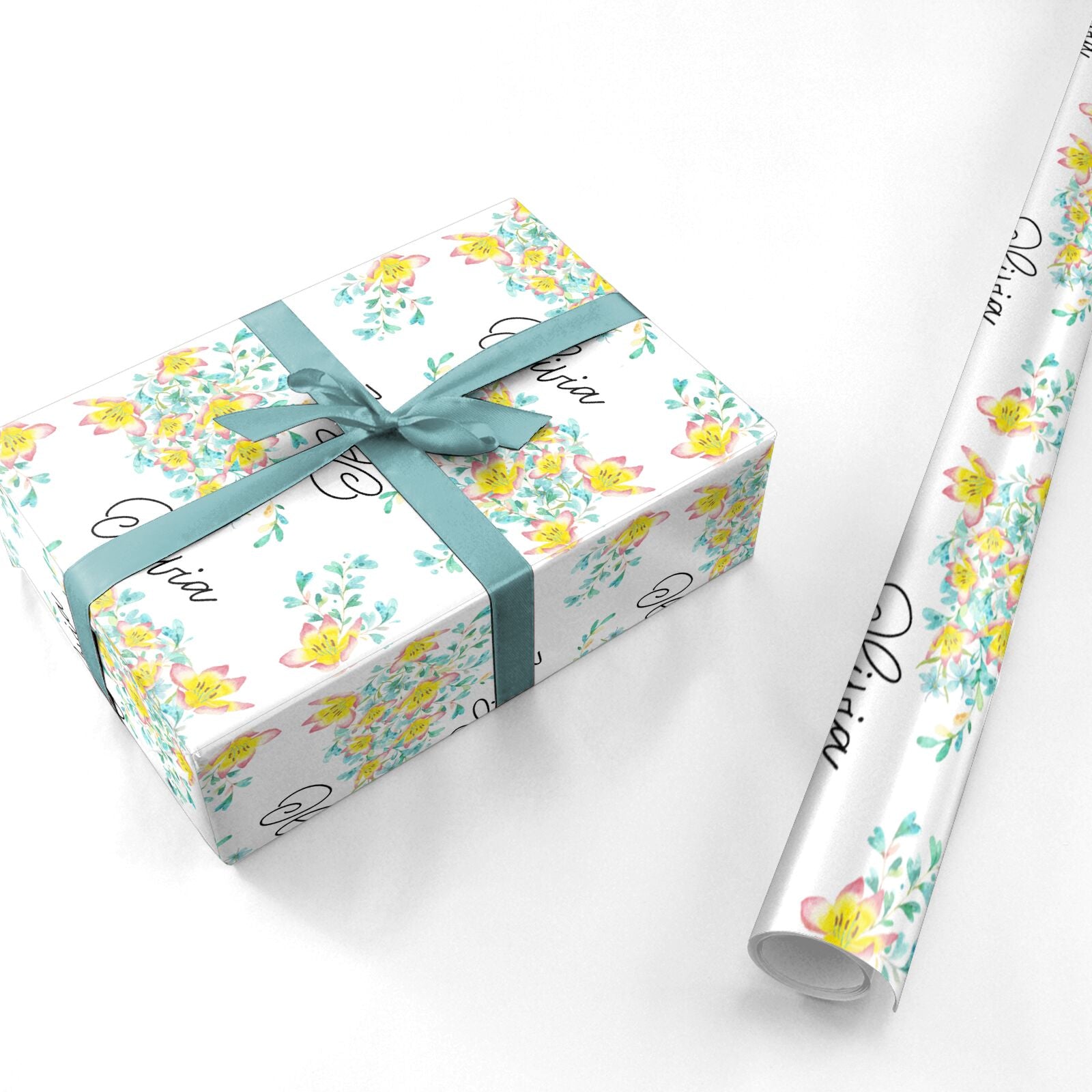 Yellow Pink Custom Flowers Personalised Wrapping Paper