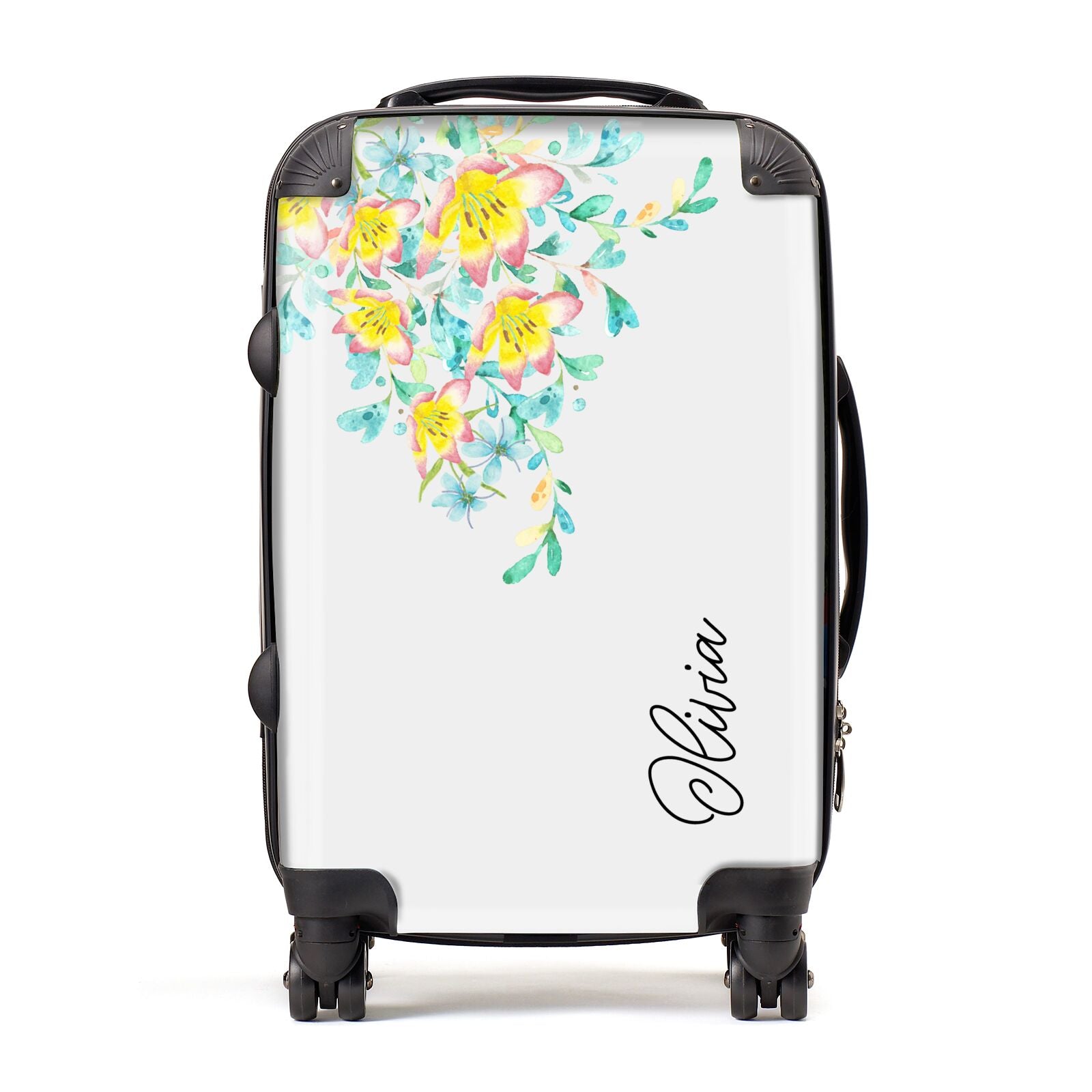 Yellow Pink Custom Flowers Suitcase