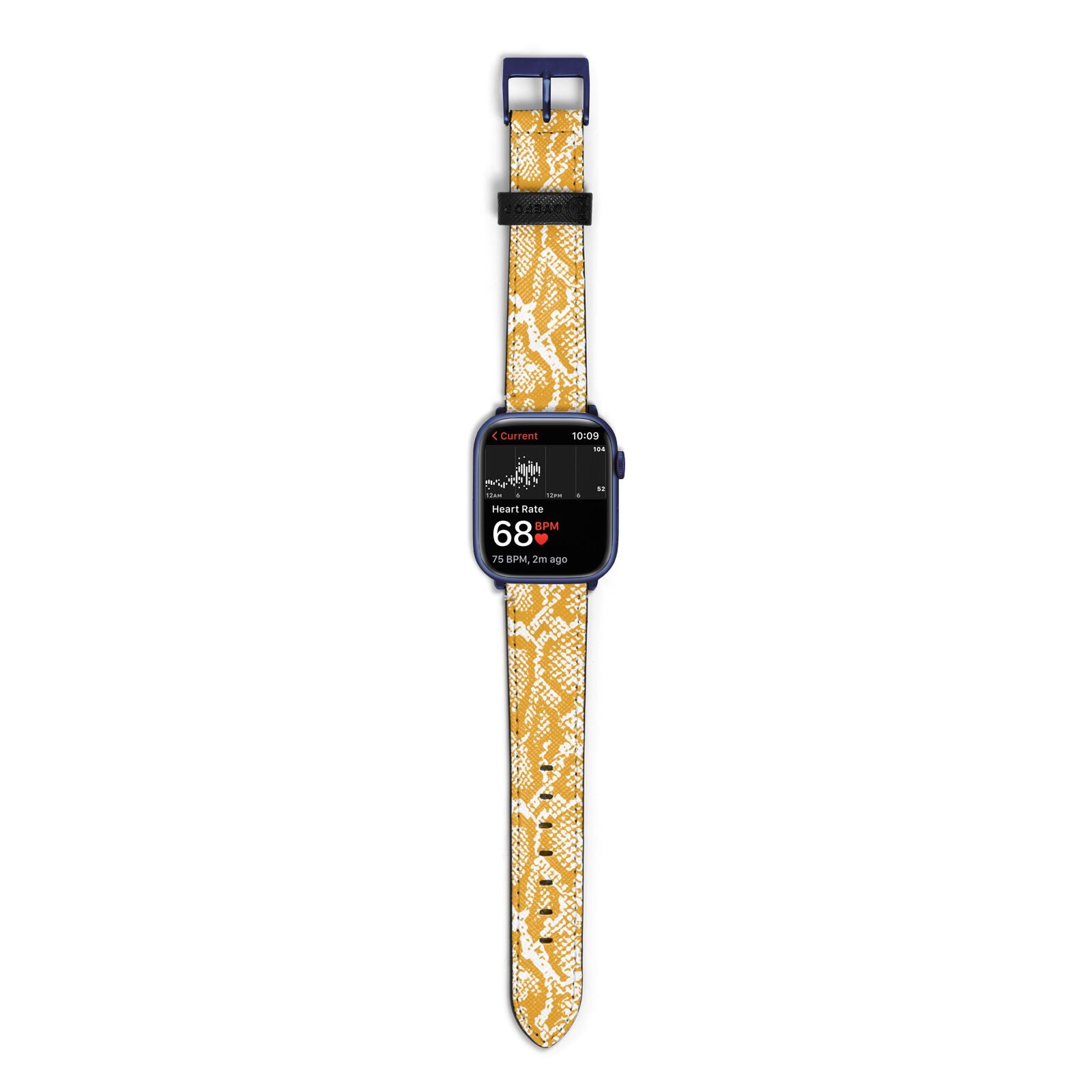 Yellow Snakeskin Apple Watch Strap Size 38mm with Blue Hardware