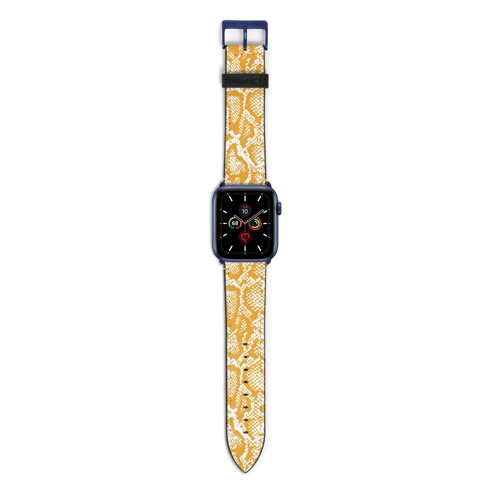Yellow Snakeskin Apple Watch Strap with Blue Hardware
