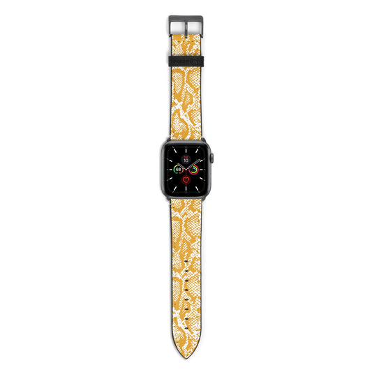 Yellow Snakeskin Apple Watch Strap with Space Grey Hardware