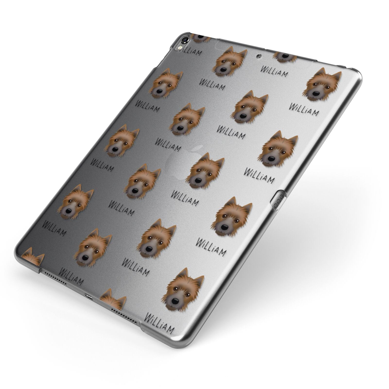 Yorkie Russell Icon with Name Apple iPad Case on Grey iPad Side View