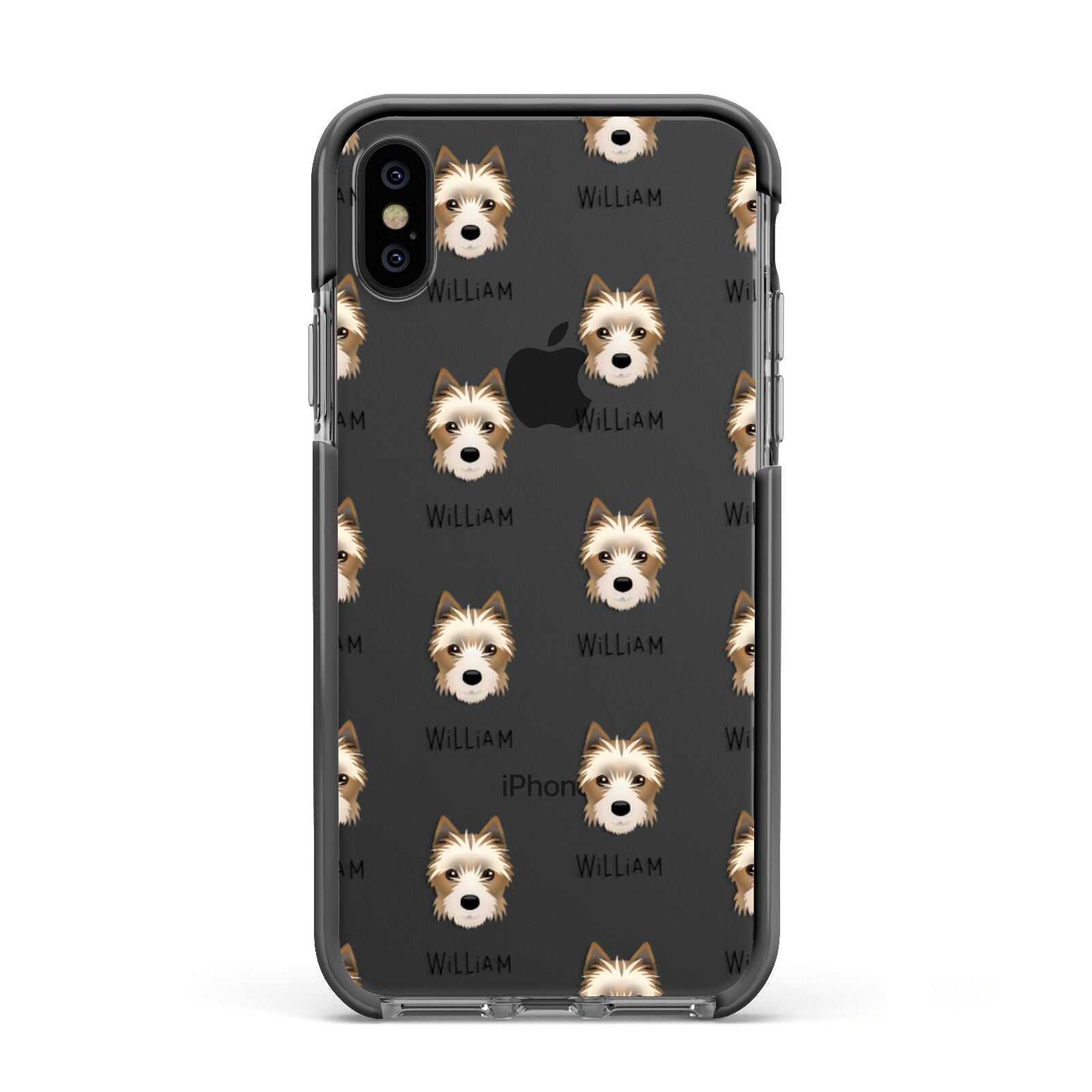 Yorkie Russell Icon with Name Apple iPhone Xs Impact Case Black Edge on Black Phone