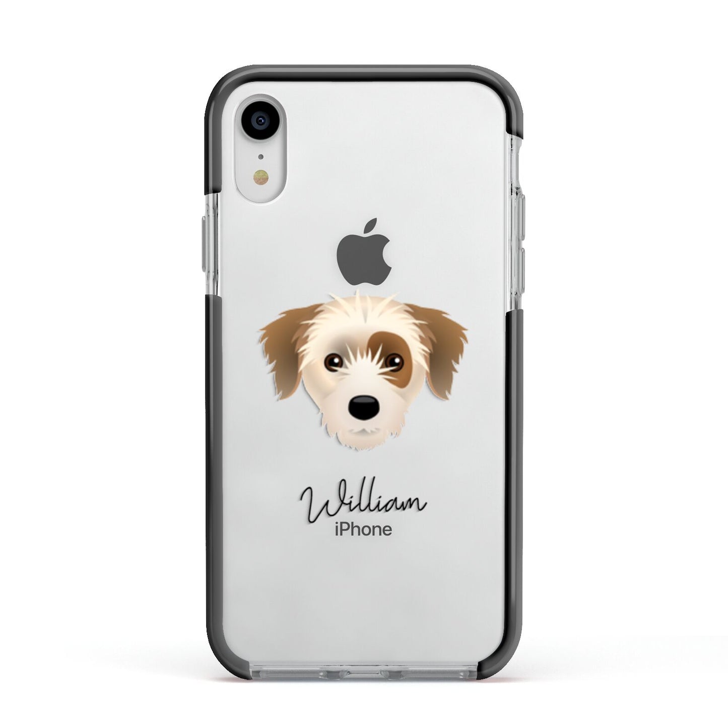 Yorkie Russell Personalised Apple iPhone XR Impact Case Black Edge on Silver Phone