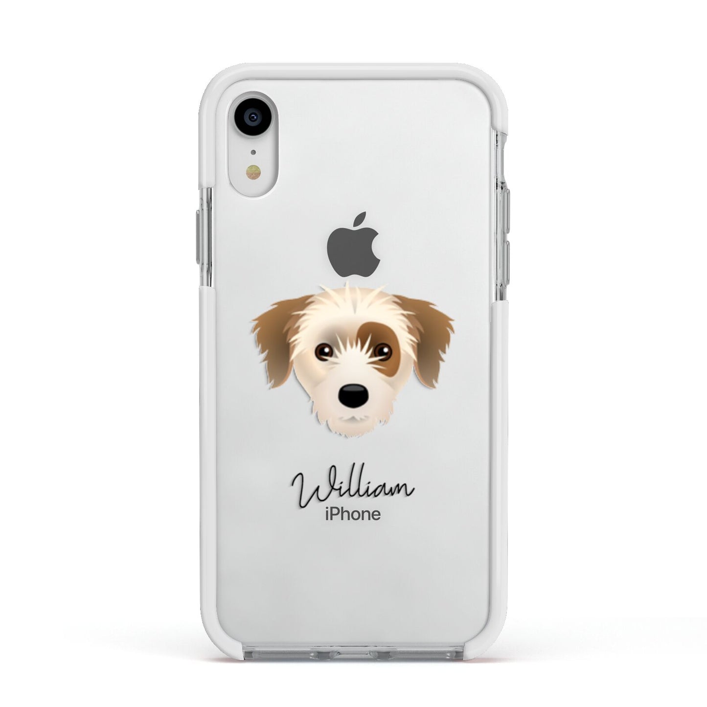 Yorkie Russell Personalised Apple iPhone XR Impact Case White Edge on Silver Phone