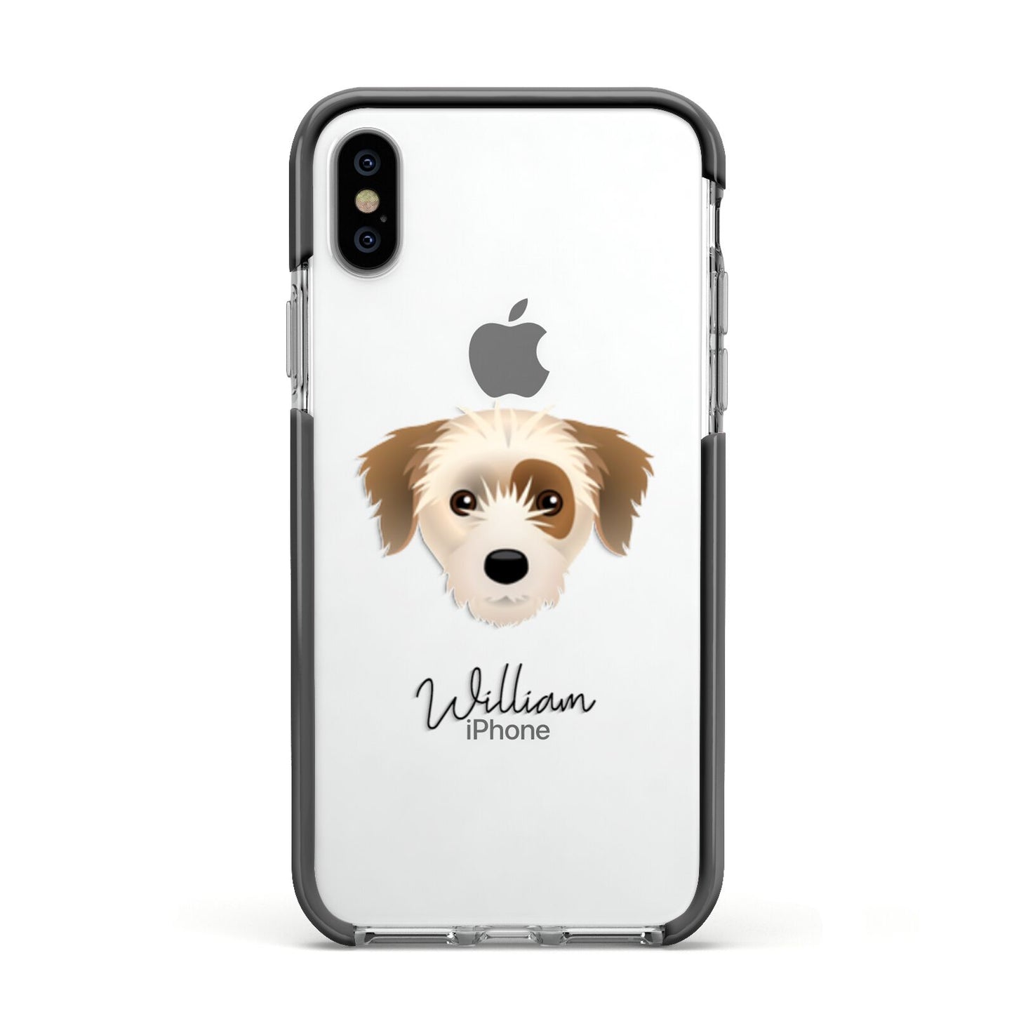 Yorkie Russell Personalised Apple iPhone Xs Impact Case Black Edge on Silver Phone