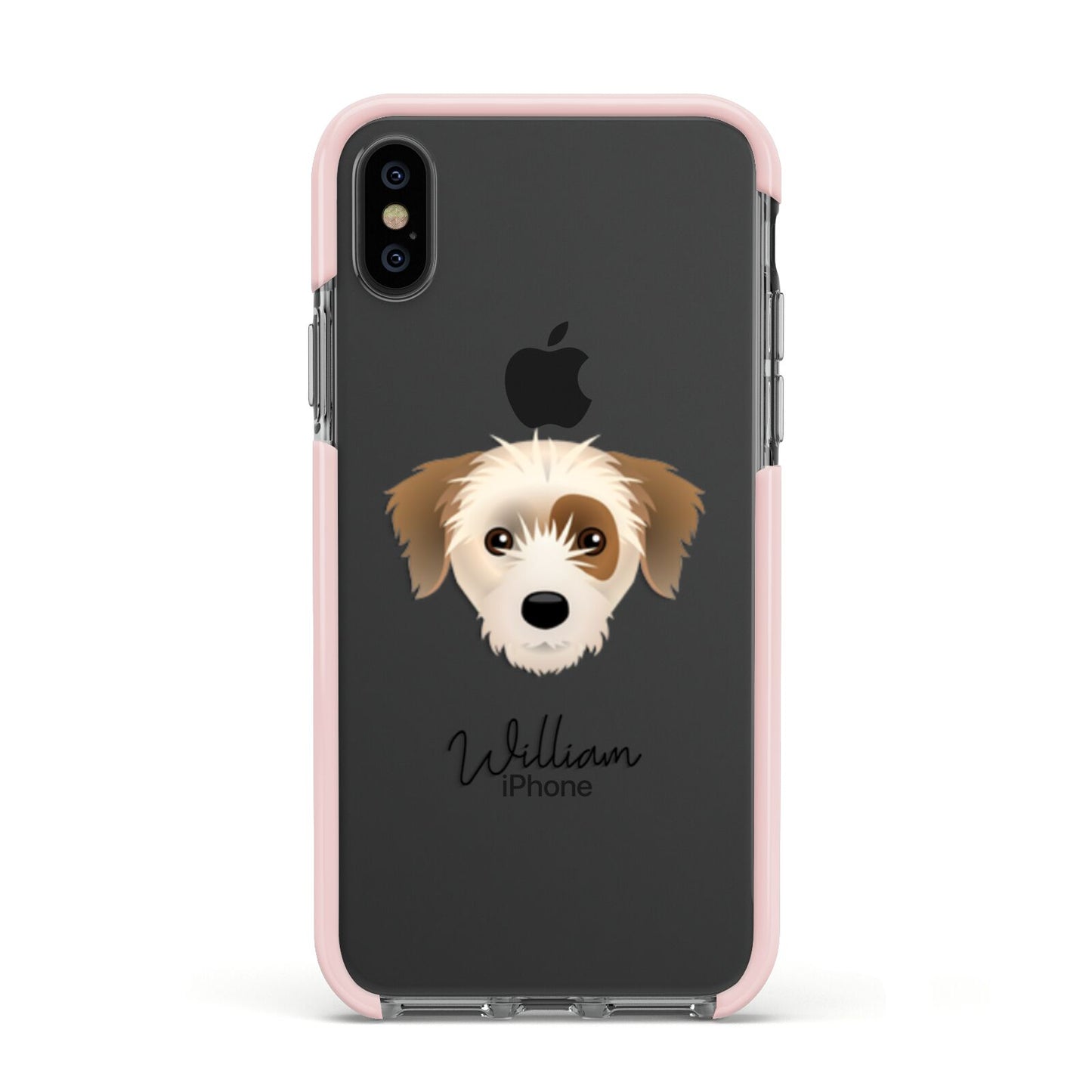 Yorkie Russell Personalised Apple iPhone Xs Impact Case Pink Edge on Black Phone