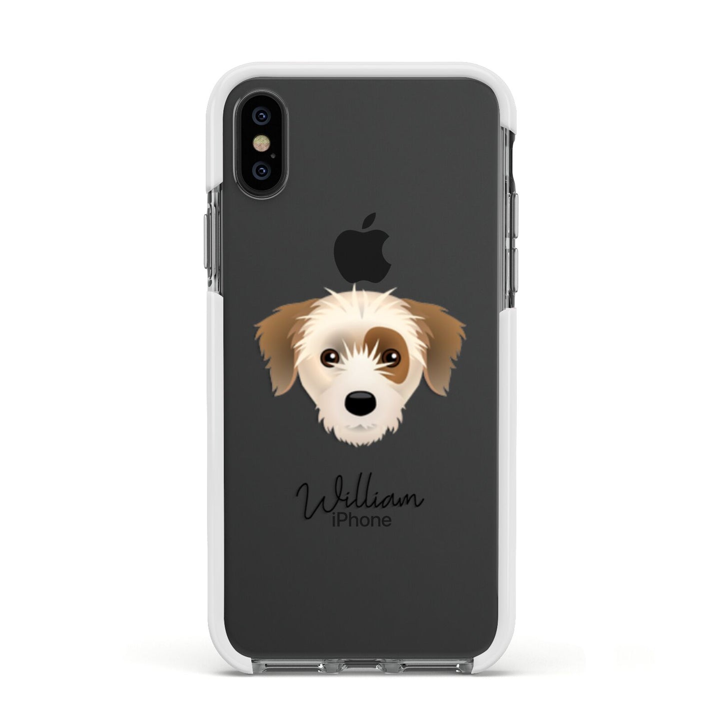 Yorkie Russell Personalised Apple iPhone Xs Impact Case White Edge on Black Phone