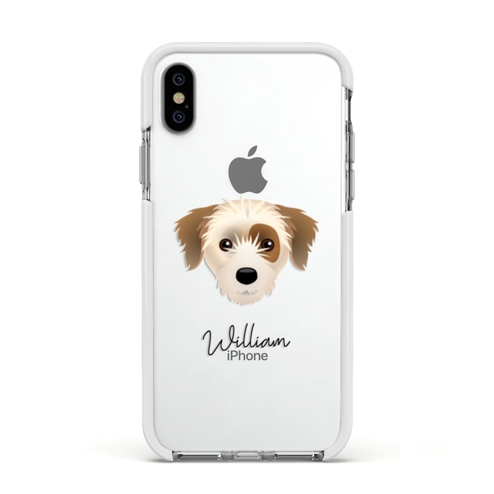 Yorkie Russell Personalised Apple iPhone Xs Impact Case White Edge on Silver Phone