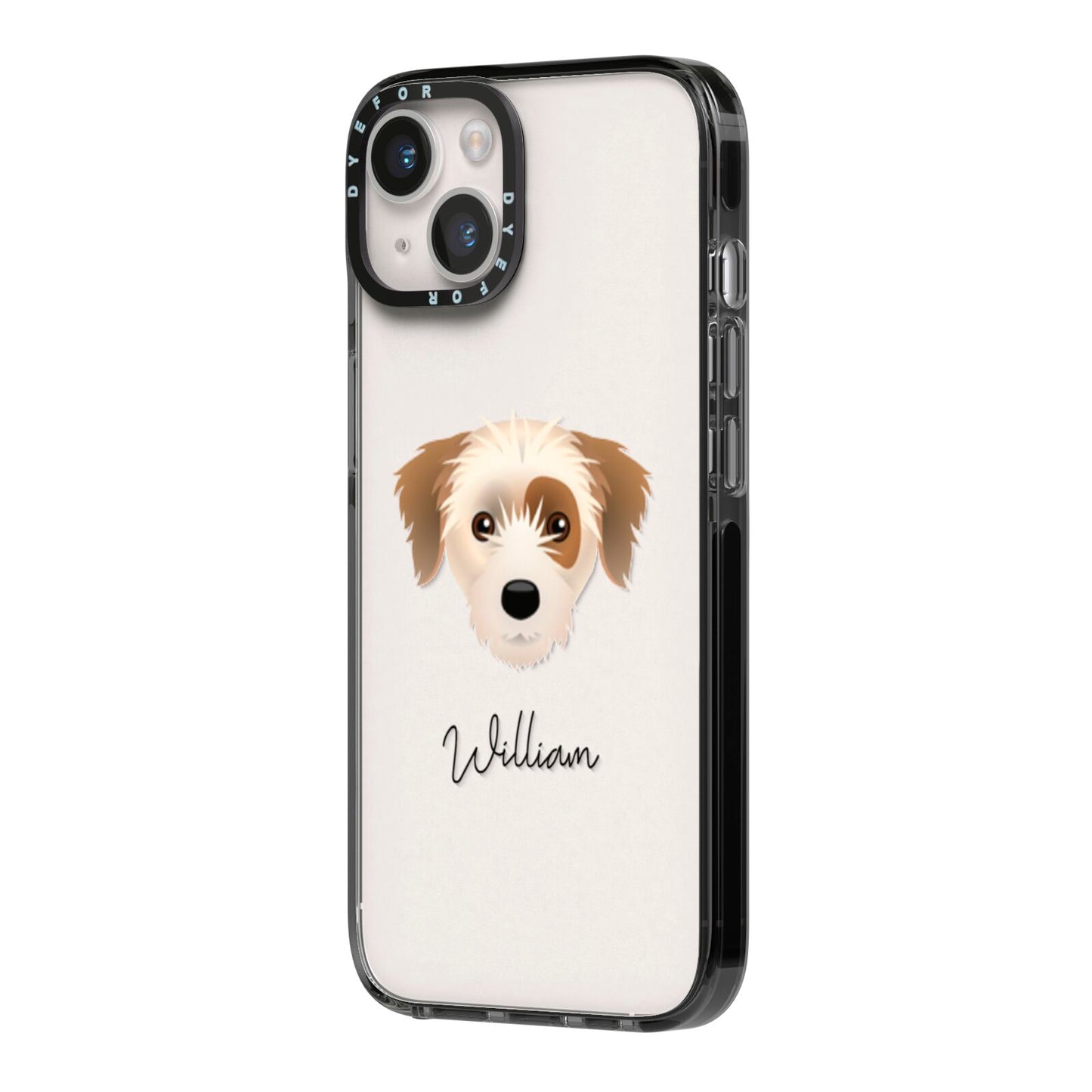 Yorkie Russell Personalised iPhone 14 Black Impact Case Side Angle on Silver phone