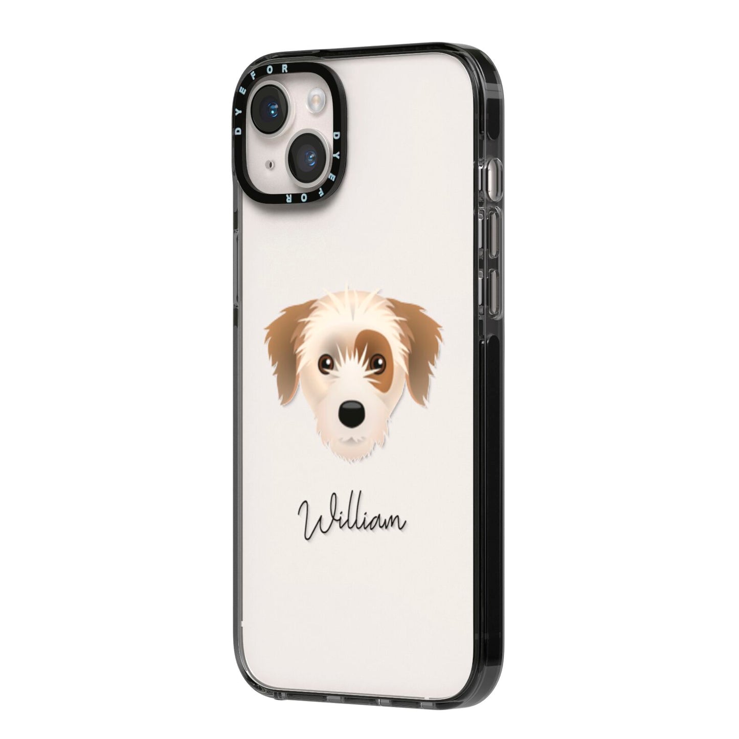 Yorkie Russell Personalised iPhone 14 Plus Black Impact Case Side Angle on Silver phone