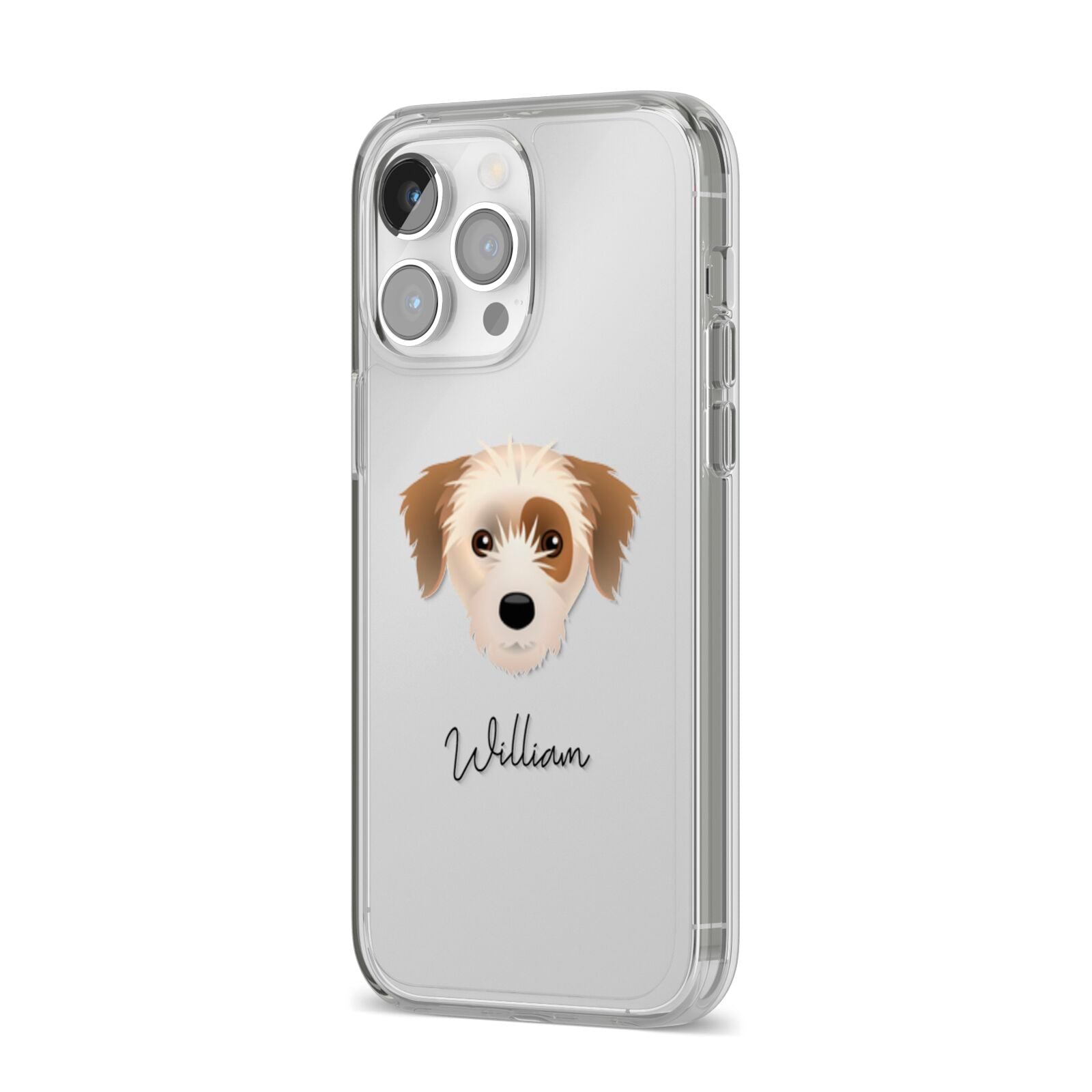 Yorkie Russell Personalised iPhone 14 Pro Max Clear Tough Case Silver Angled Image